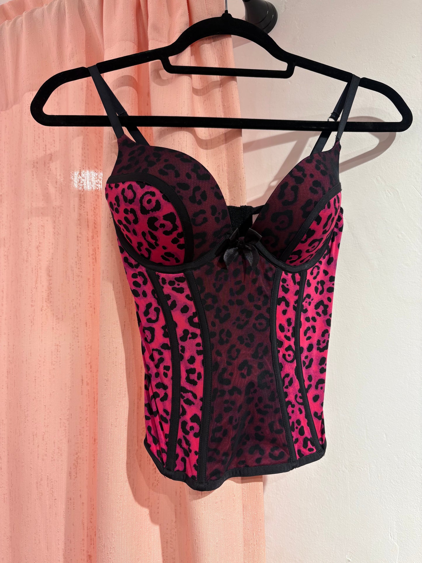 Sexy fuchsia leopard push-up bra corset (S-M / 75B)