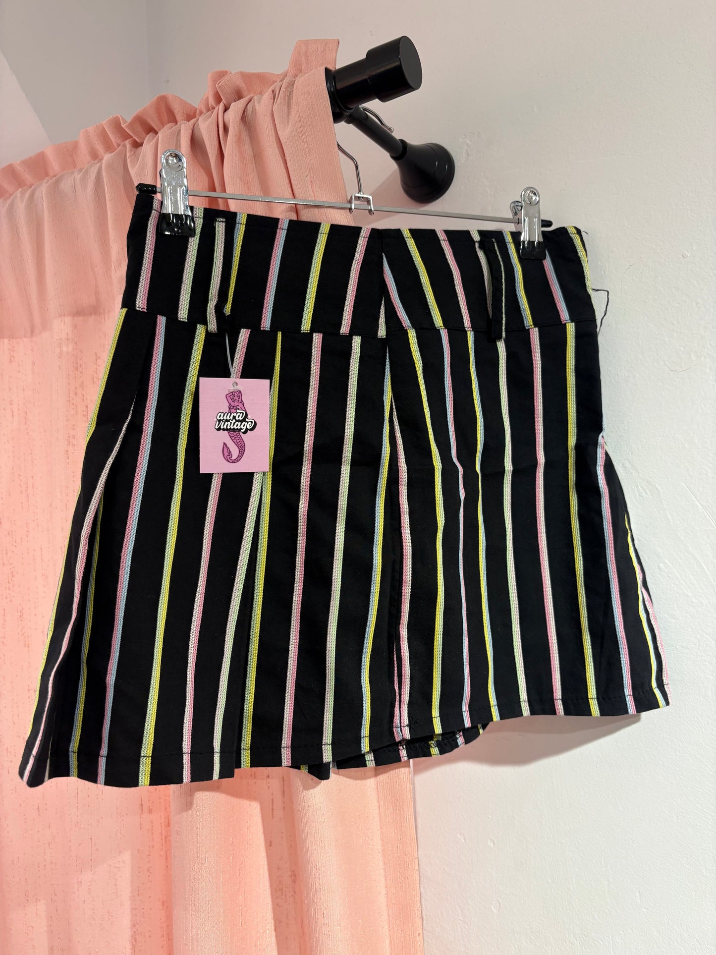 Black short skirt with colourful stripes (S)