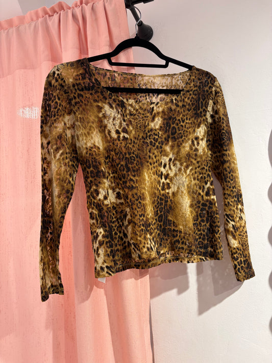 Cute leopard mesh top (M)