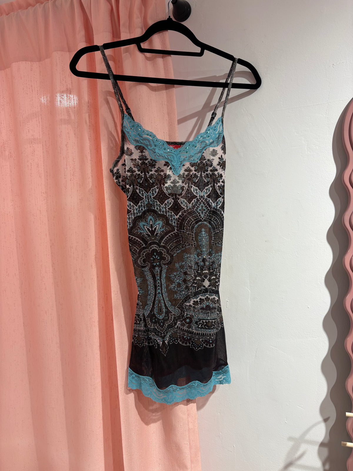 Vintage lingerie slip with lace trim (S)