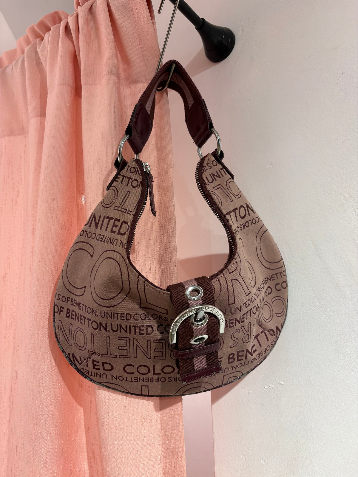 Pretty small Benetton bag in purple colors and silver hardware