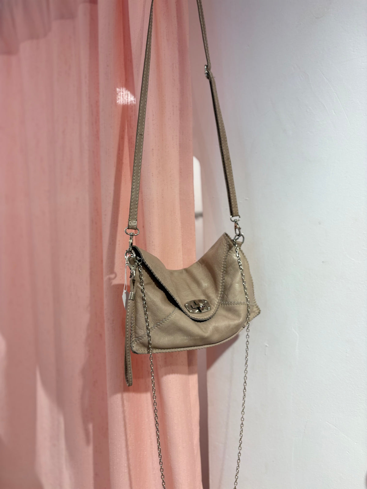 Genuine leather ecru long bag