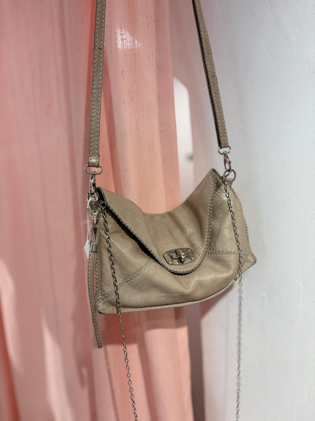 Genuine leather ecru long bag