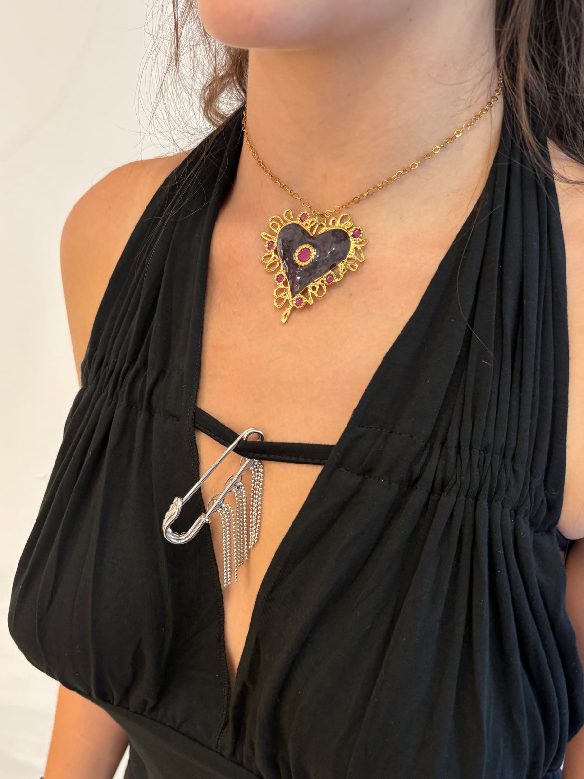 Stainless steel baroque heart necklace