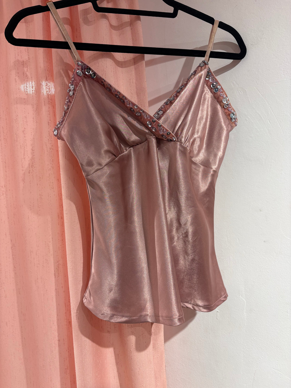 Super cute pink cami top with sequin details (S)