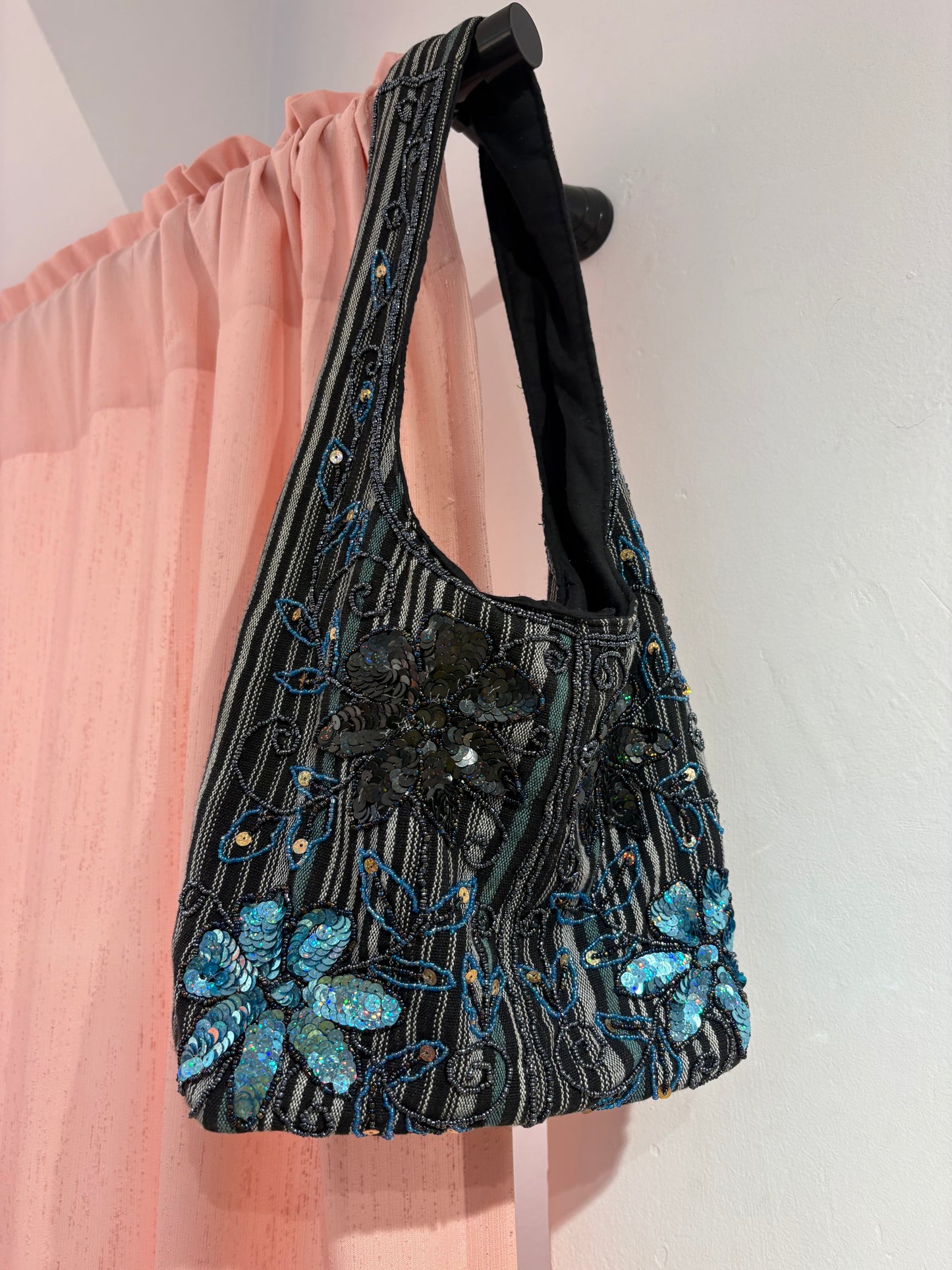 Beautiful boho beaded bag with sequin flowers