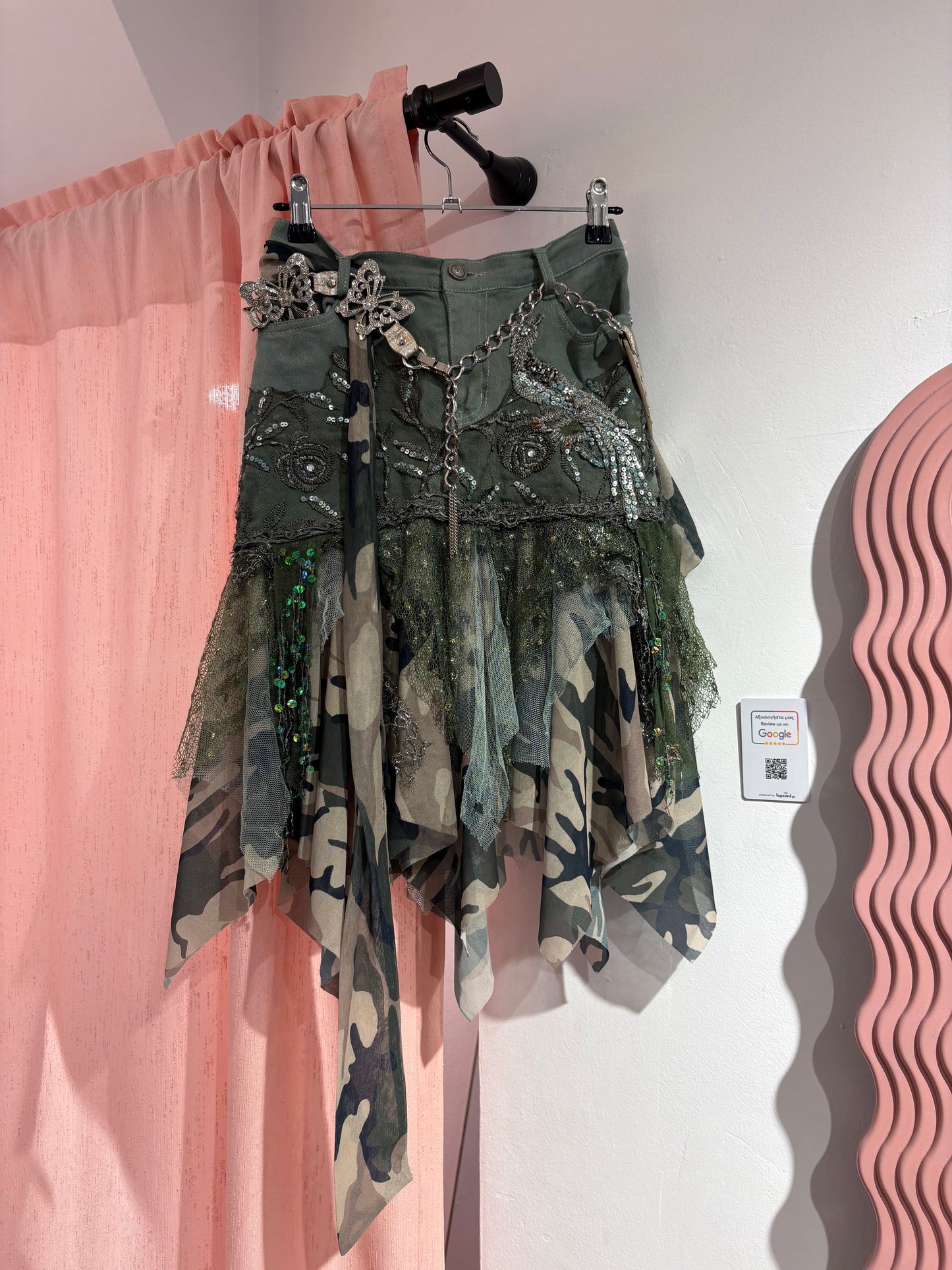 Incredible sheer embellished midi skirt with sequin details & layered mesh panels (S/M)