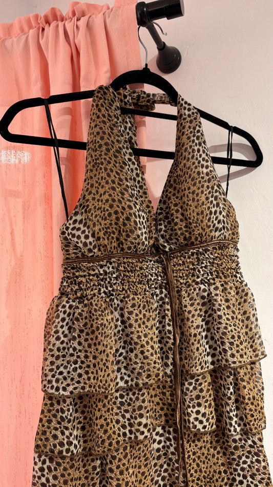 Leopard v-neck ruffled dress (M)