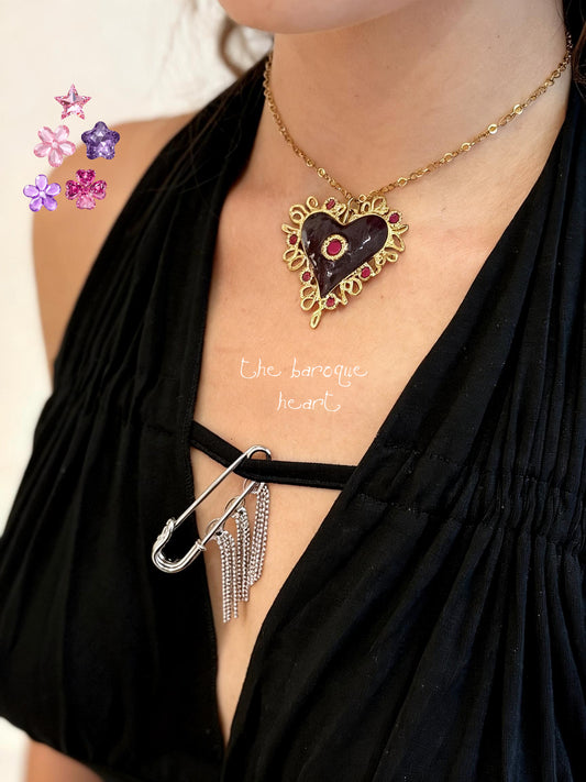 Stainless steel baroque heart necklace