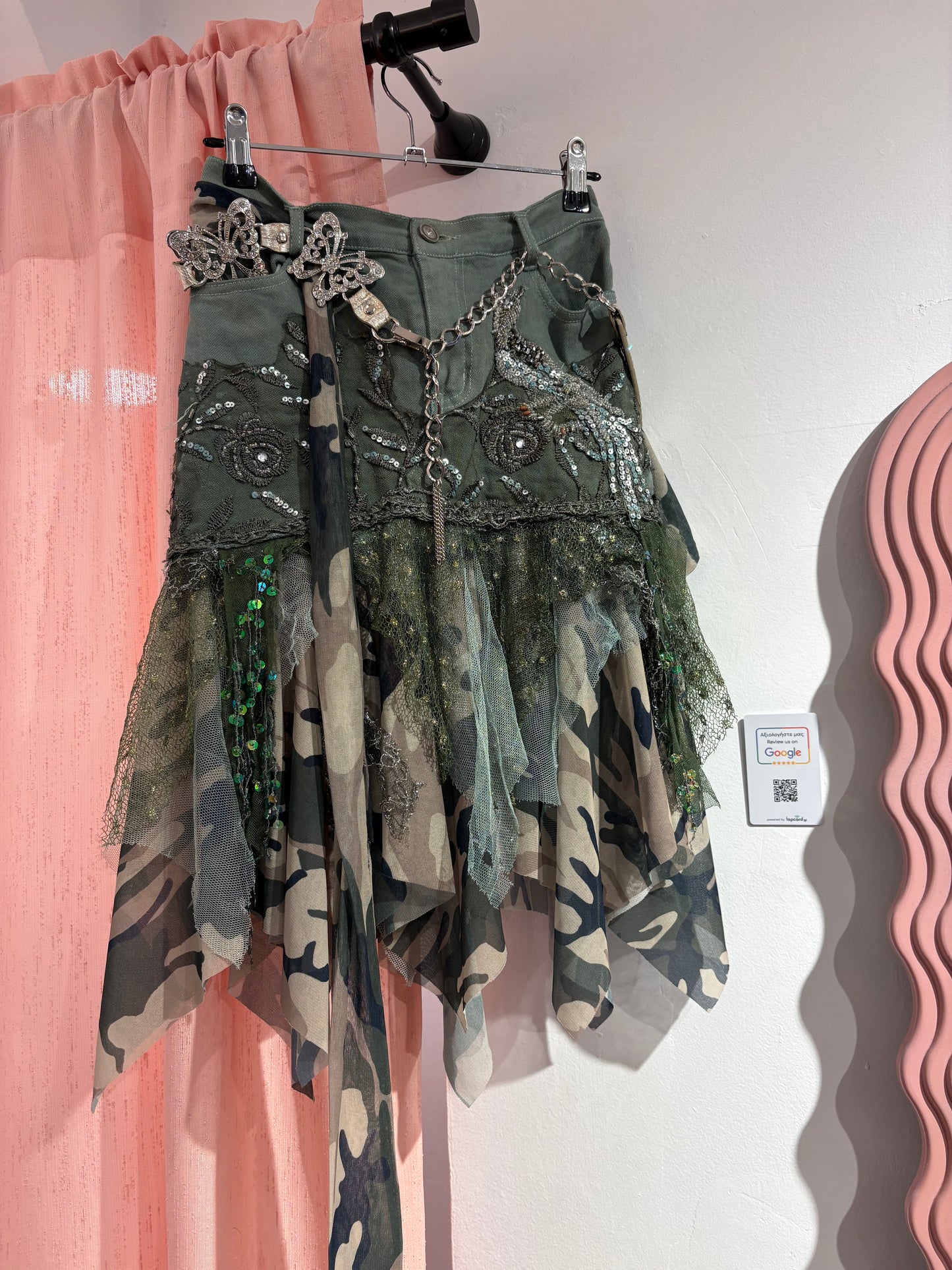 Incredible sheer embellished midi skirt with sequin details & layered mesh panels (S/M)