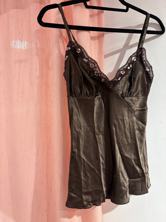 Incredible satin-like Ysatis top with sequin details (Fits M-L)