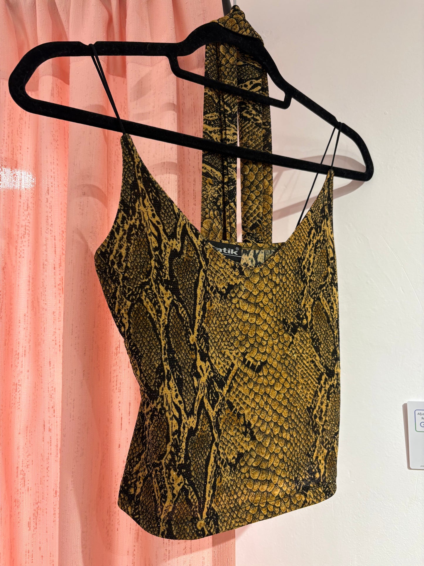 Vintage Batik shiny top with neck tie (S)