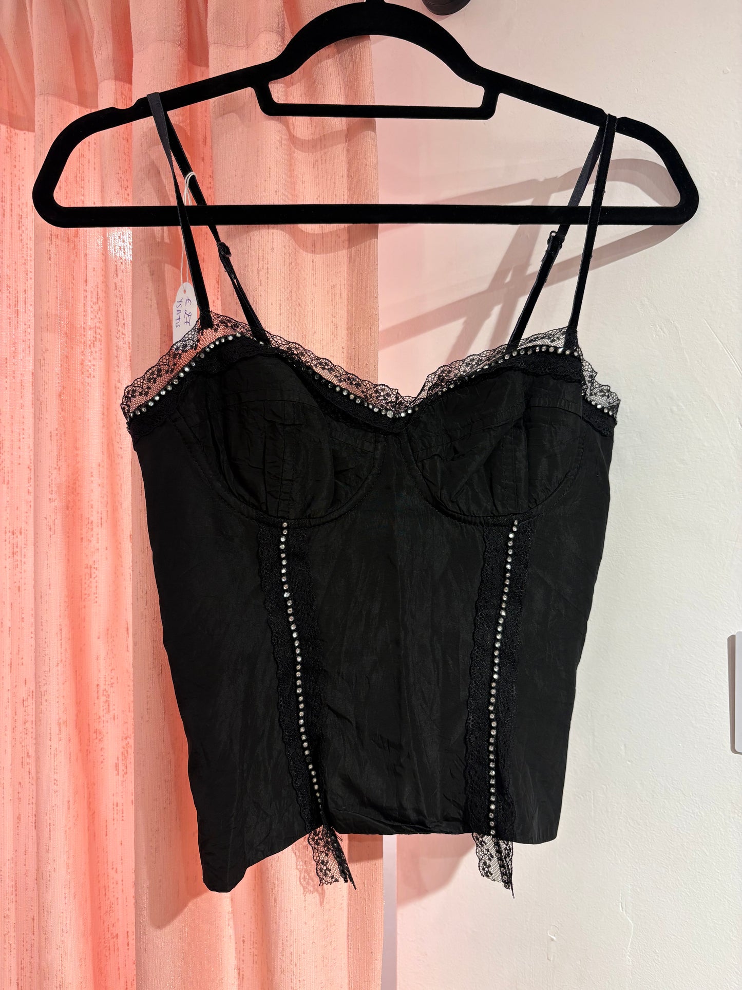 Ysatis corset-like top with lace/rhinestone details (XS)