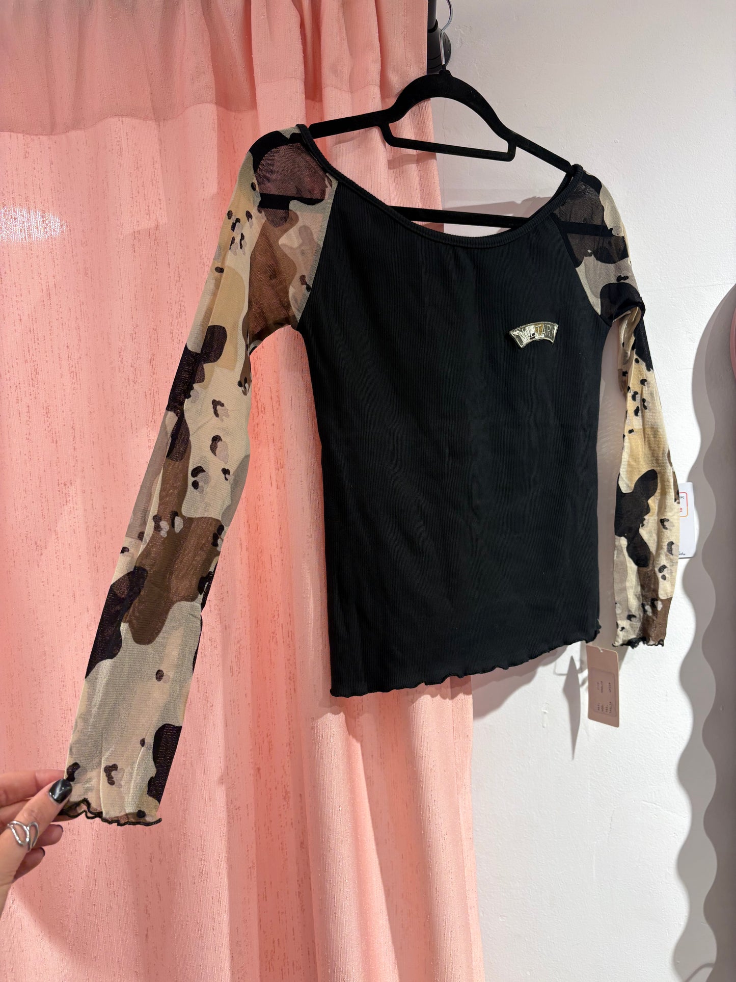 Y2k military top with mesh sleeves (One Size)
