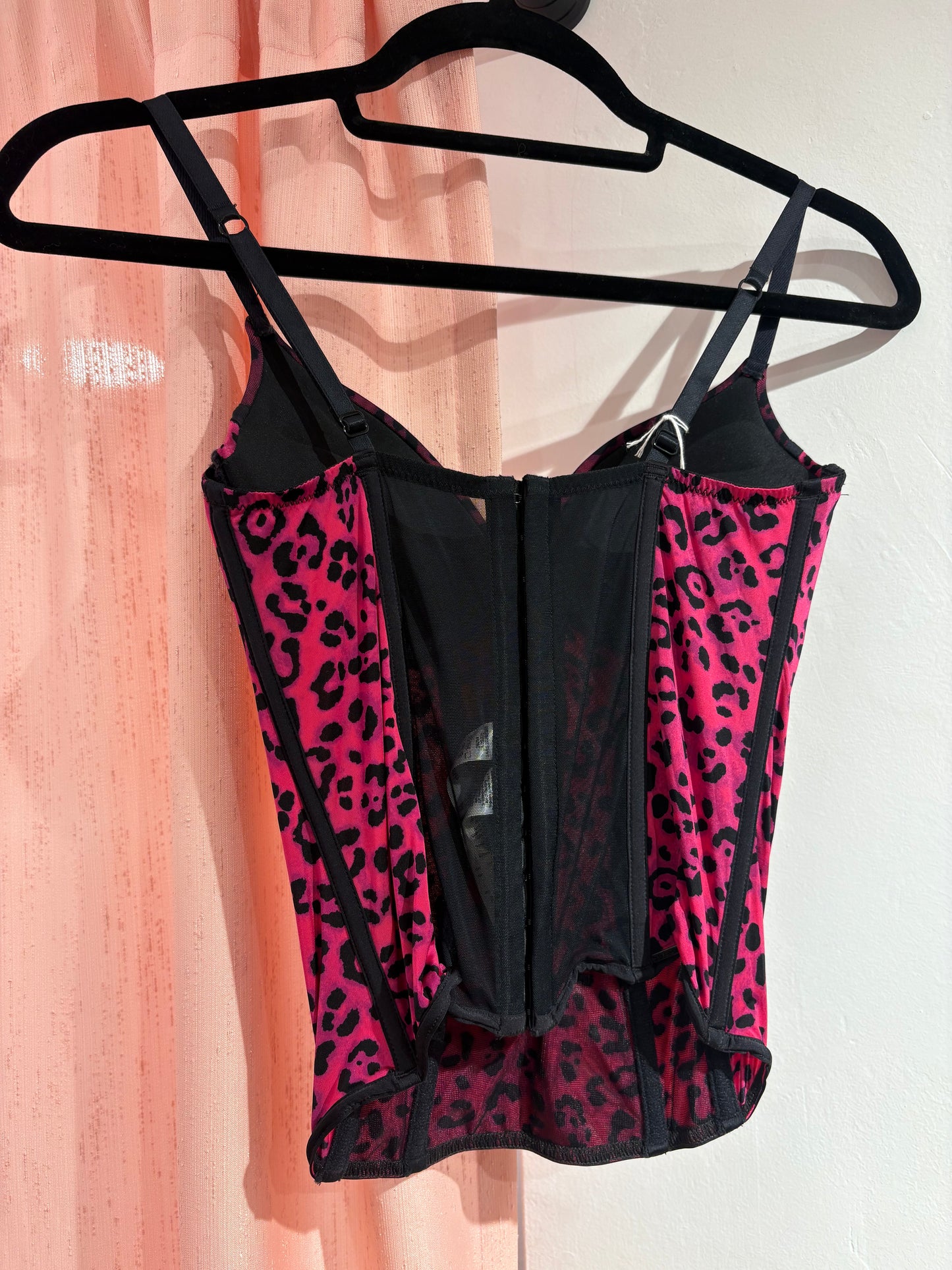 Sexy fuchsia leopard push-up bra corset (S-M / 75B)