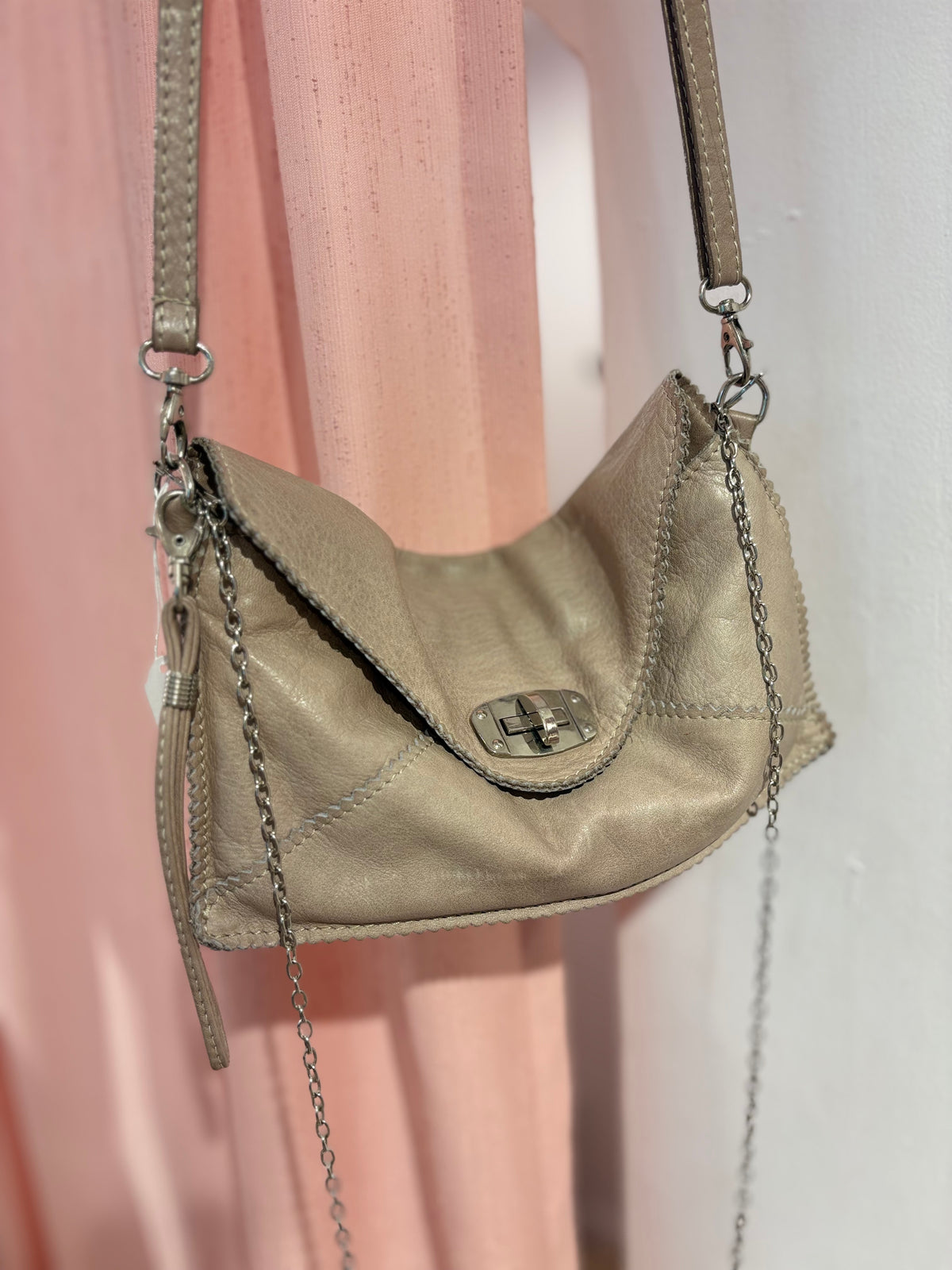Genuine leather ecru long bag