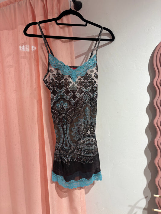 Vintage lingerie slip with lace trim (S)