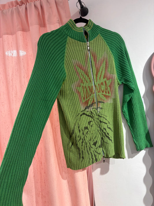 Hippie lime green jacket with double zipper (L)