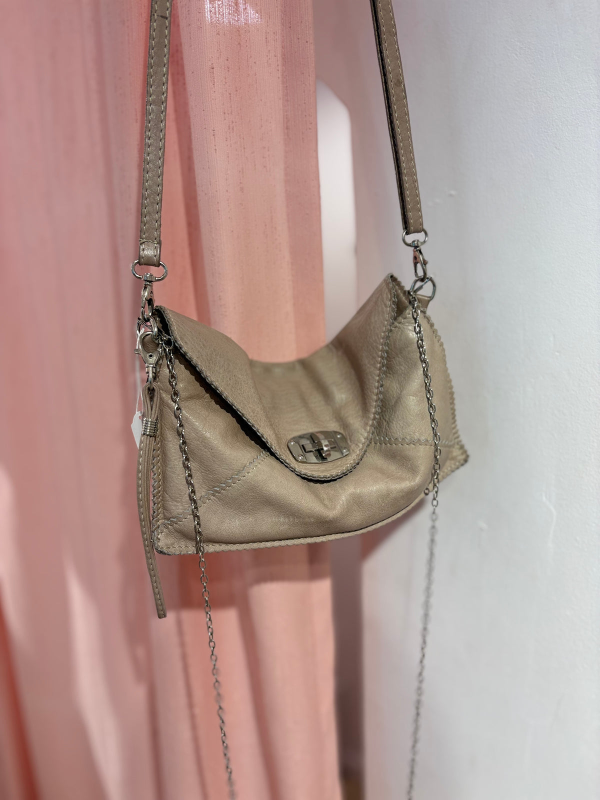 Genuine leather ecru long bag