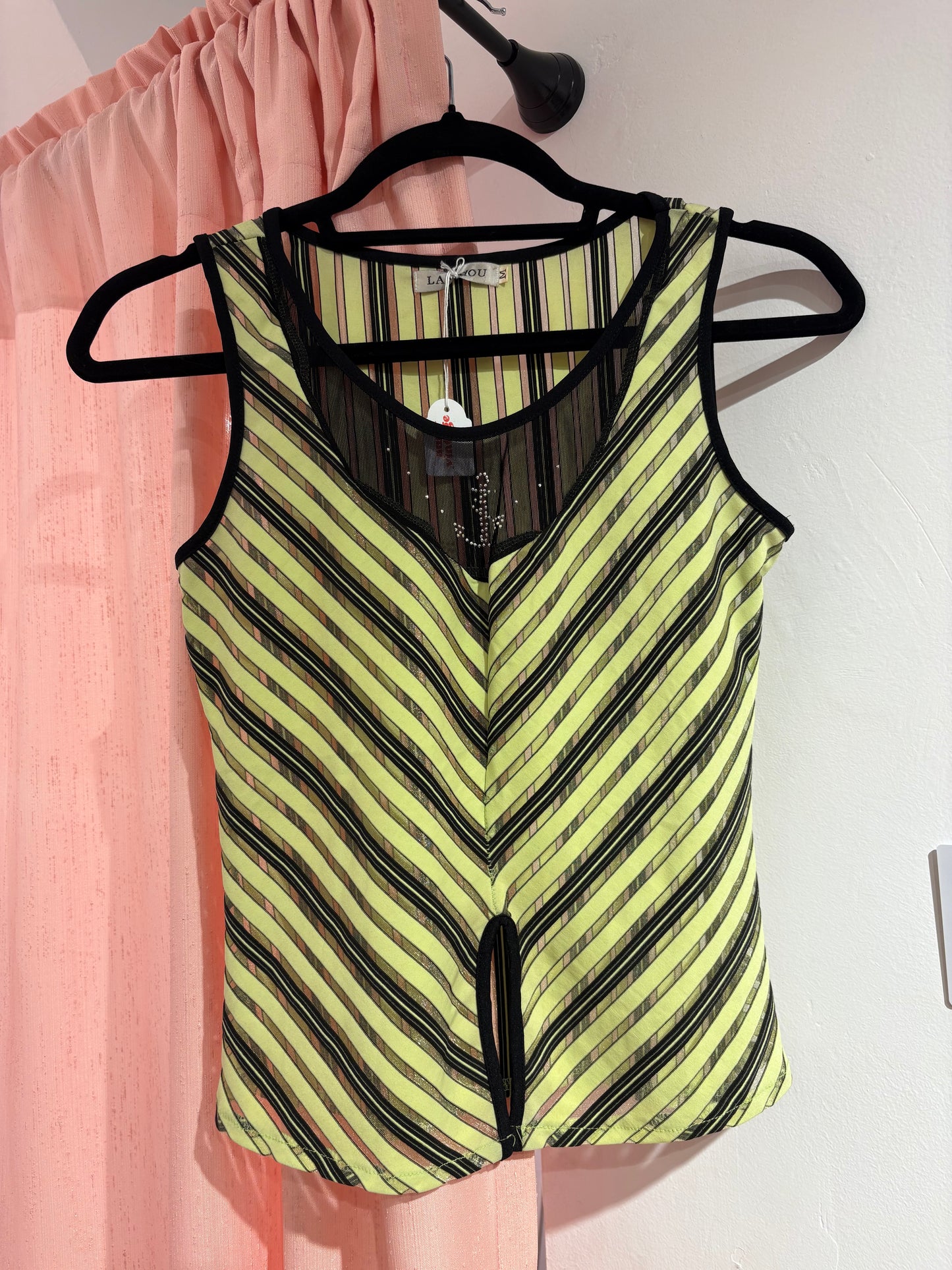 Vintage lime top with mesh front detail (M)