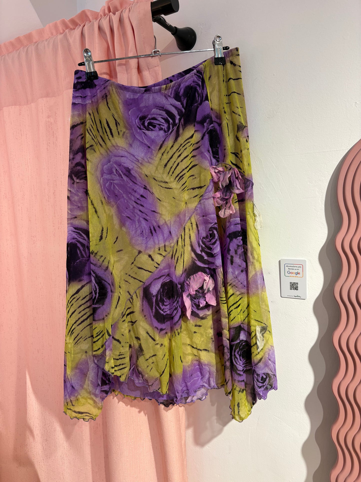 Incredible asymmetrical midi skirt with in a unique lime green/purple color (Fits M/L)
