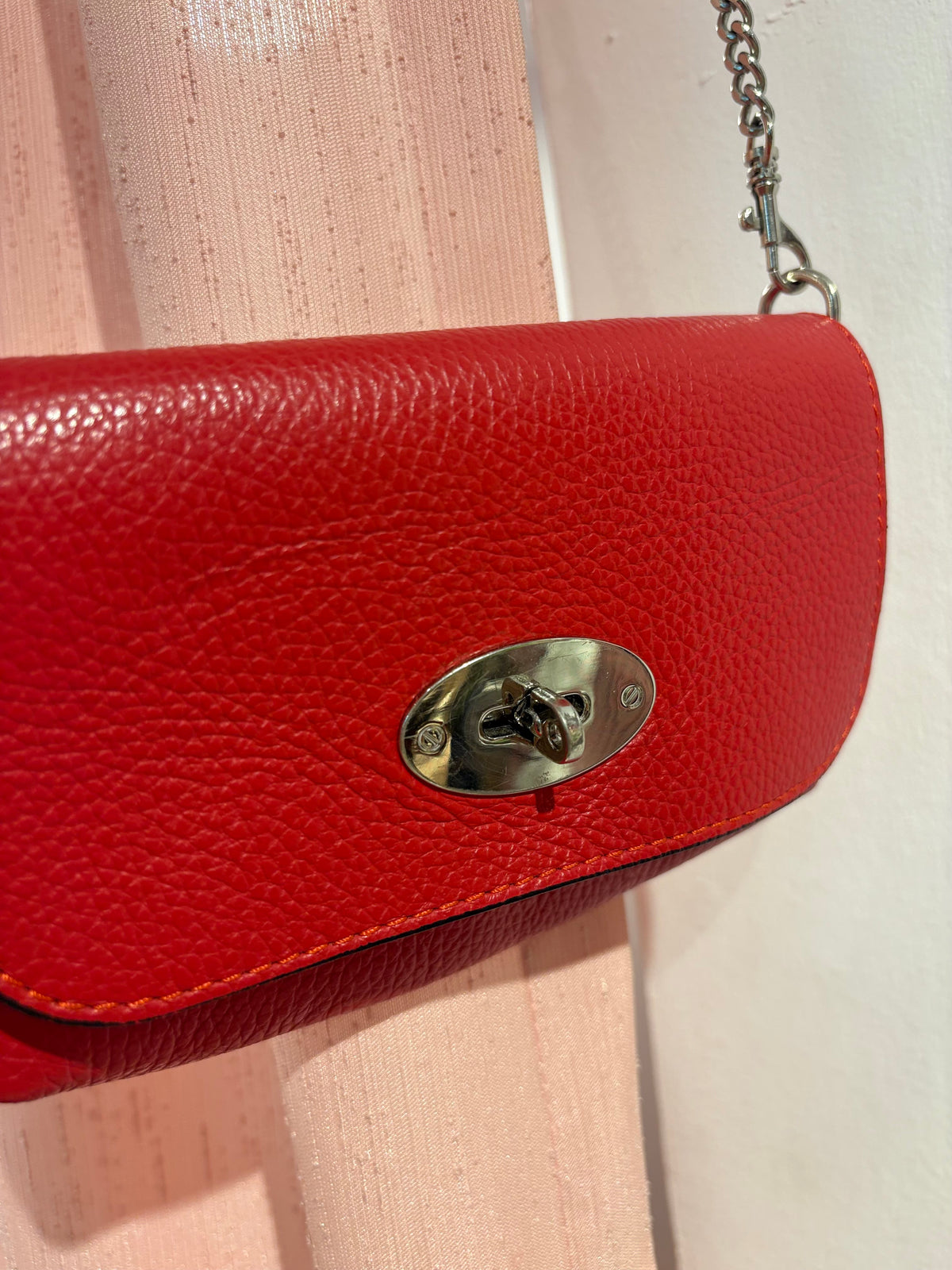 Genuine leather cherry red long mini bag