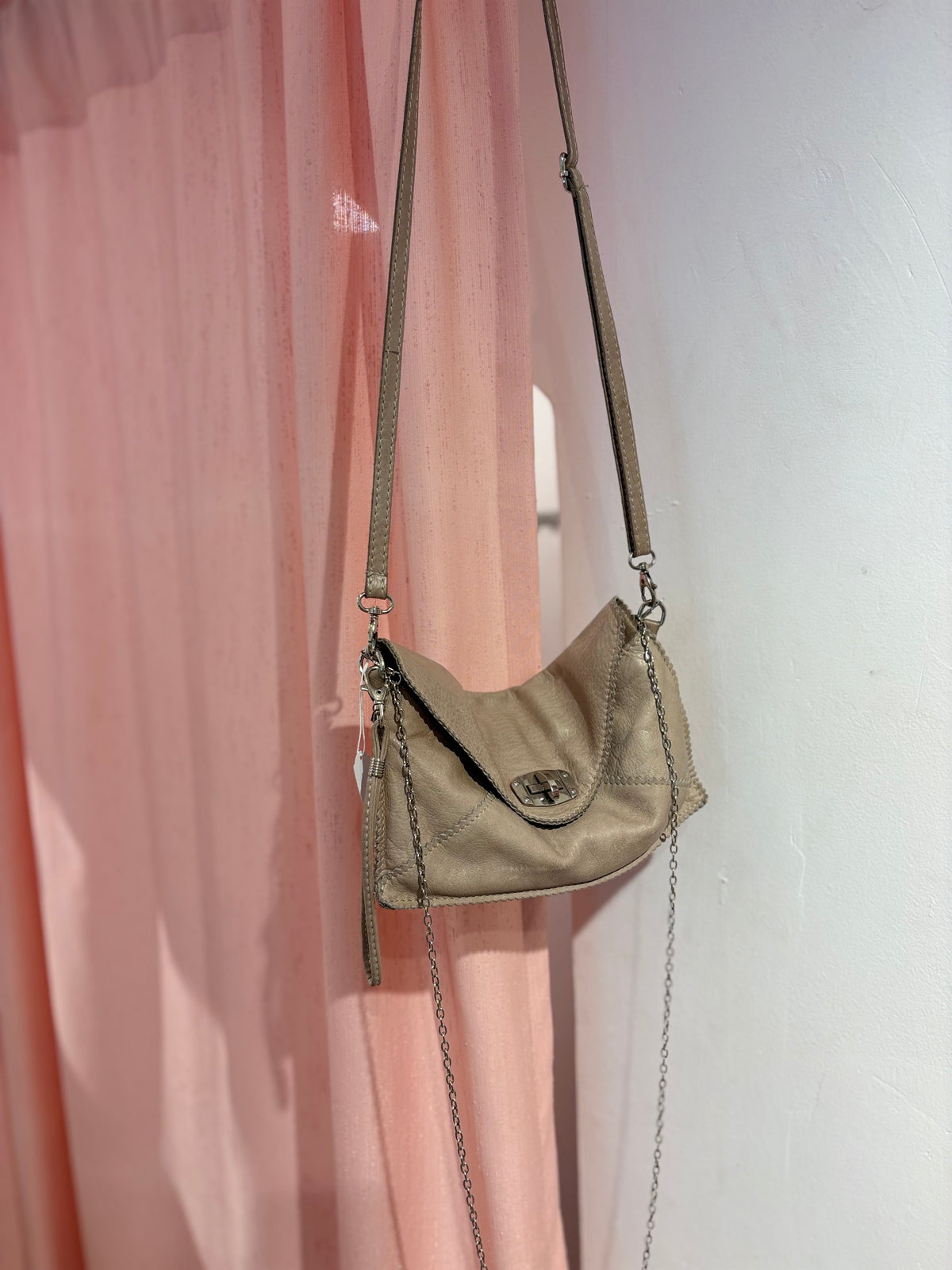 Genuine leather ecru long bag