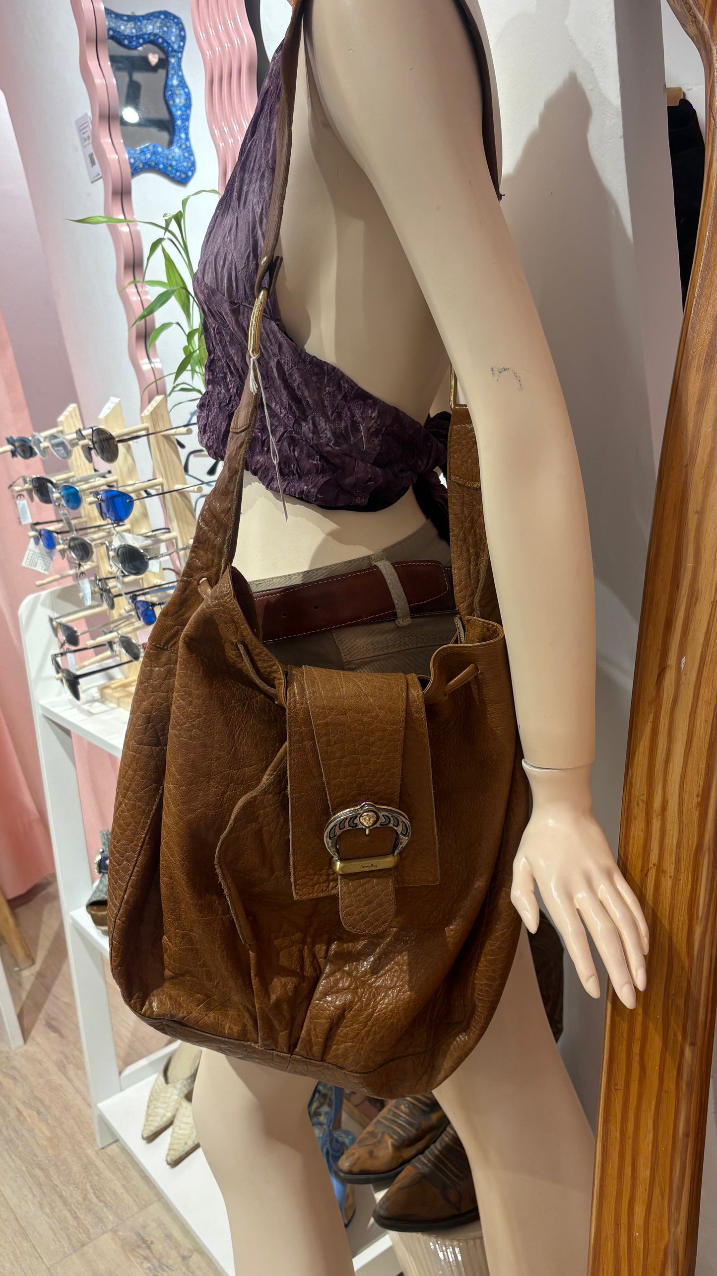 Incredible real leather long bag with stunning buckle detail