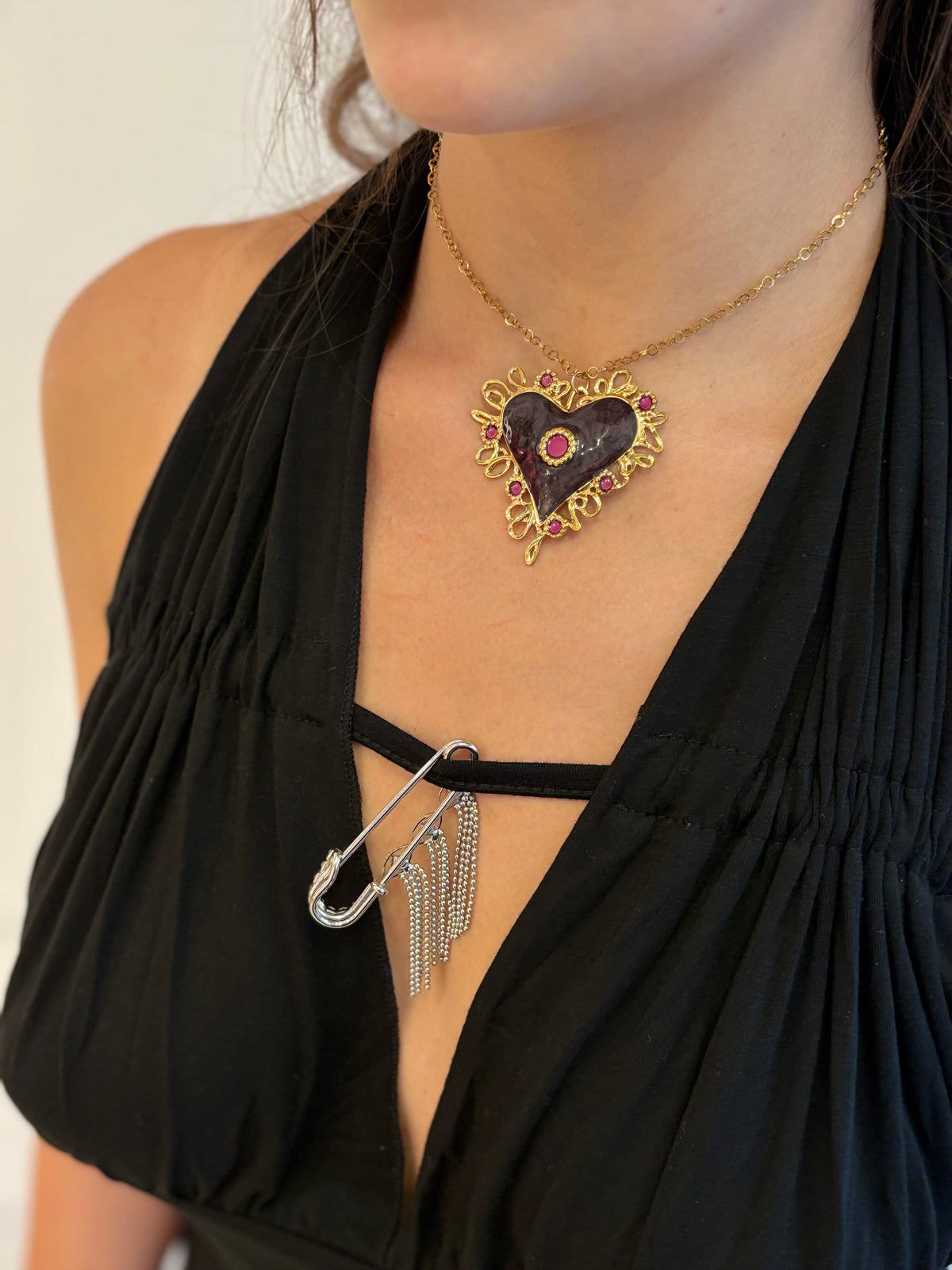 Stainless steel baroque heart necklace
