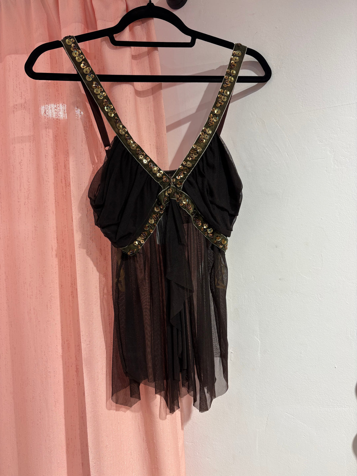Gorgeous Positive brown mesh top with incredible sequin/bead details (M/L)