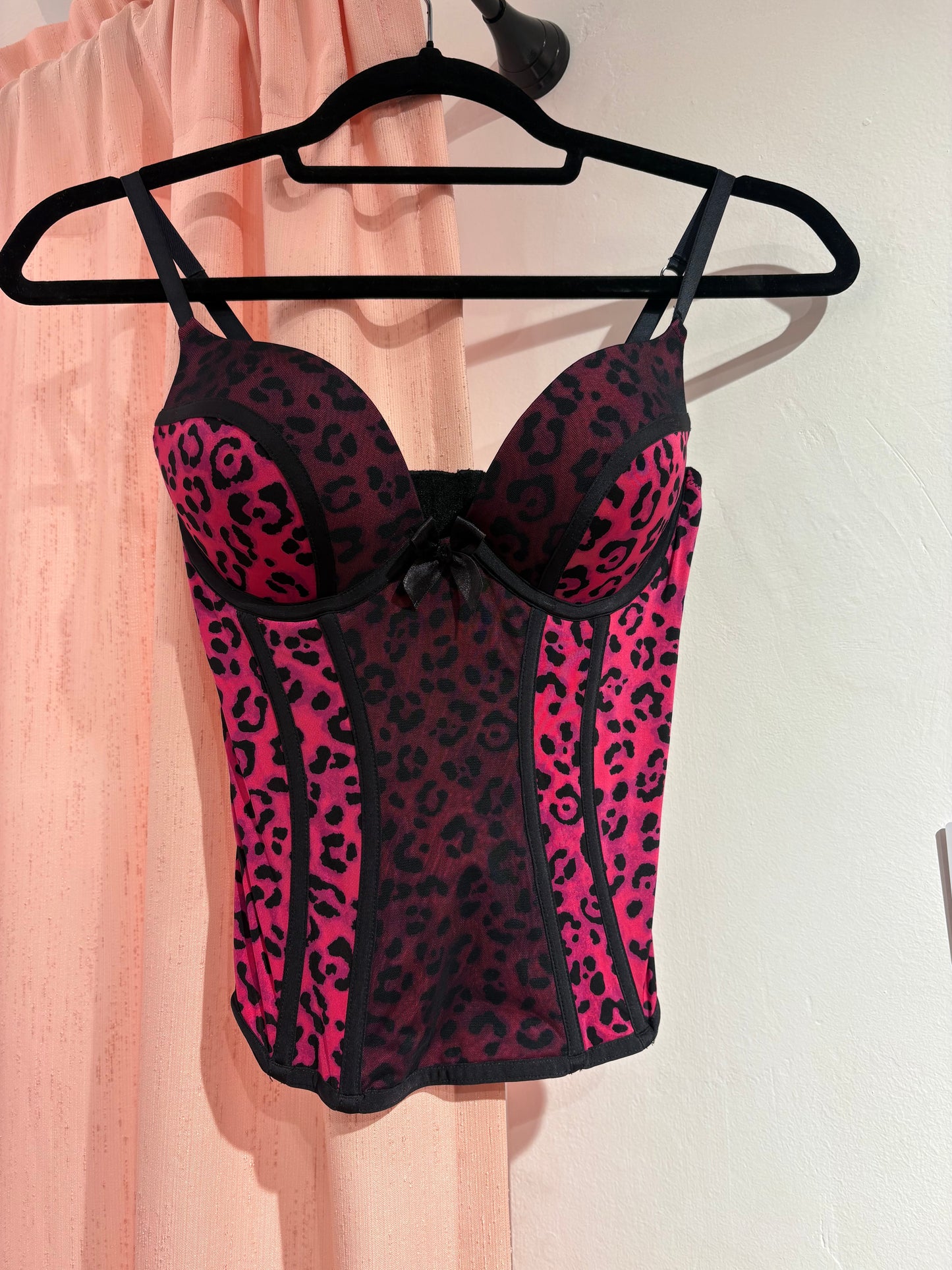 Sexy fuchsia leopard push-up bra corset (S-M / 75B)