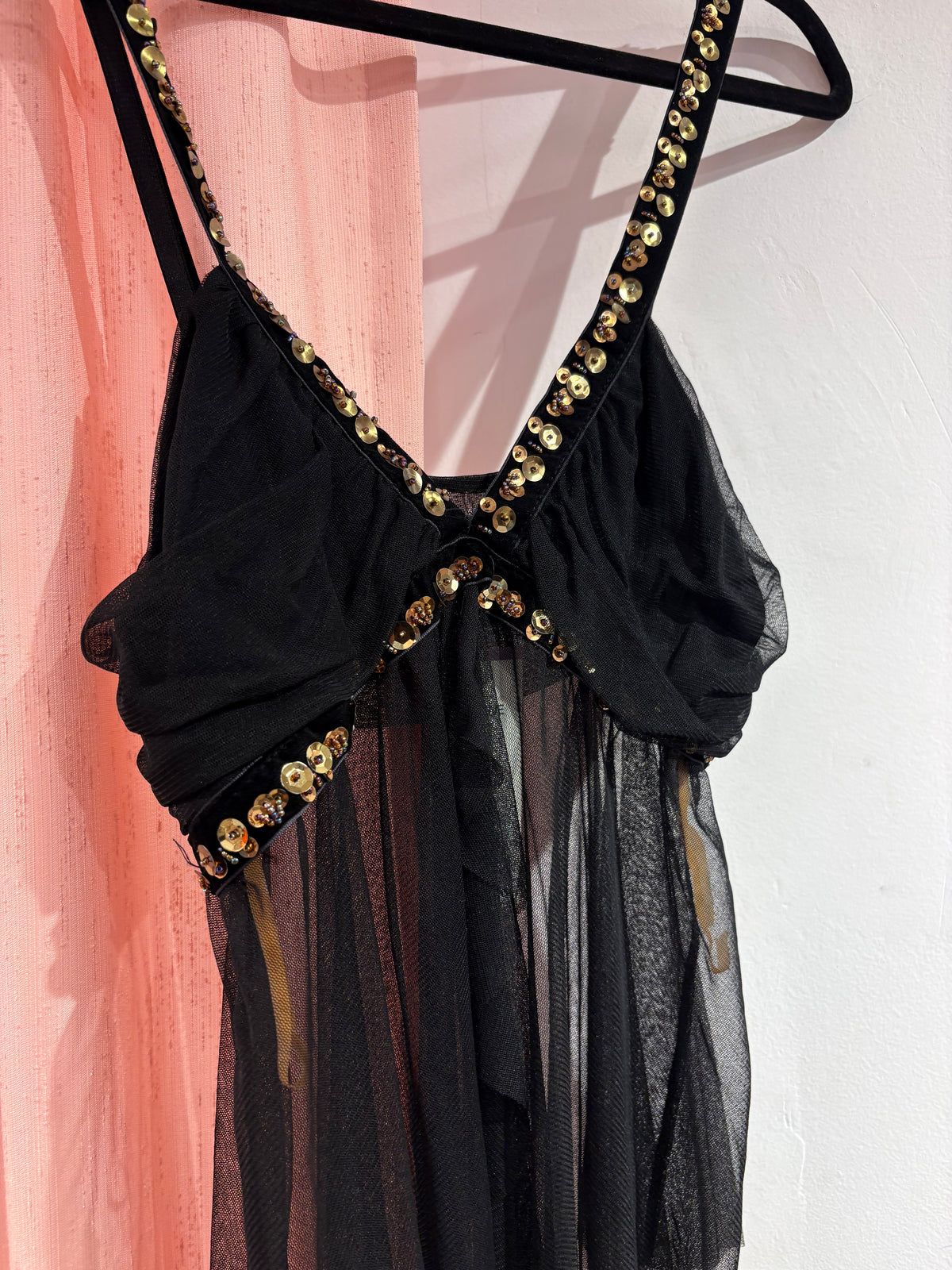 Gorgeous Positive black mesh top with incredible sequin/bead details (M/L)