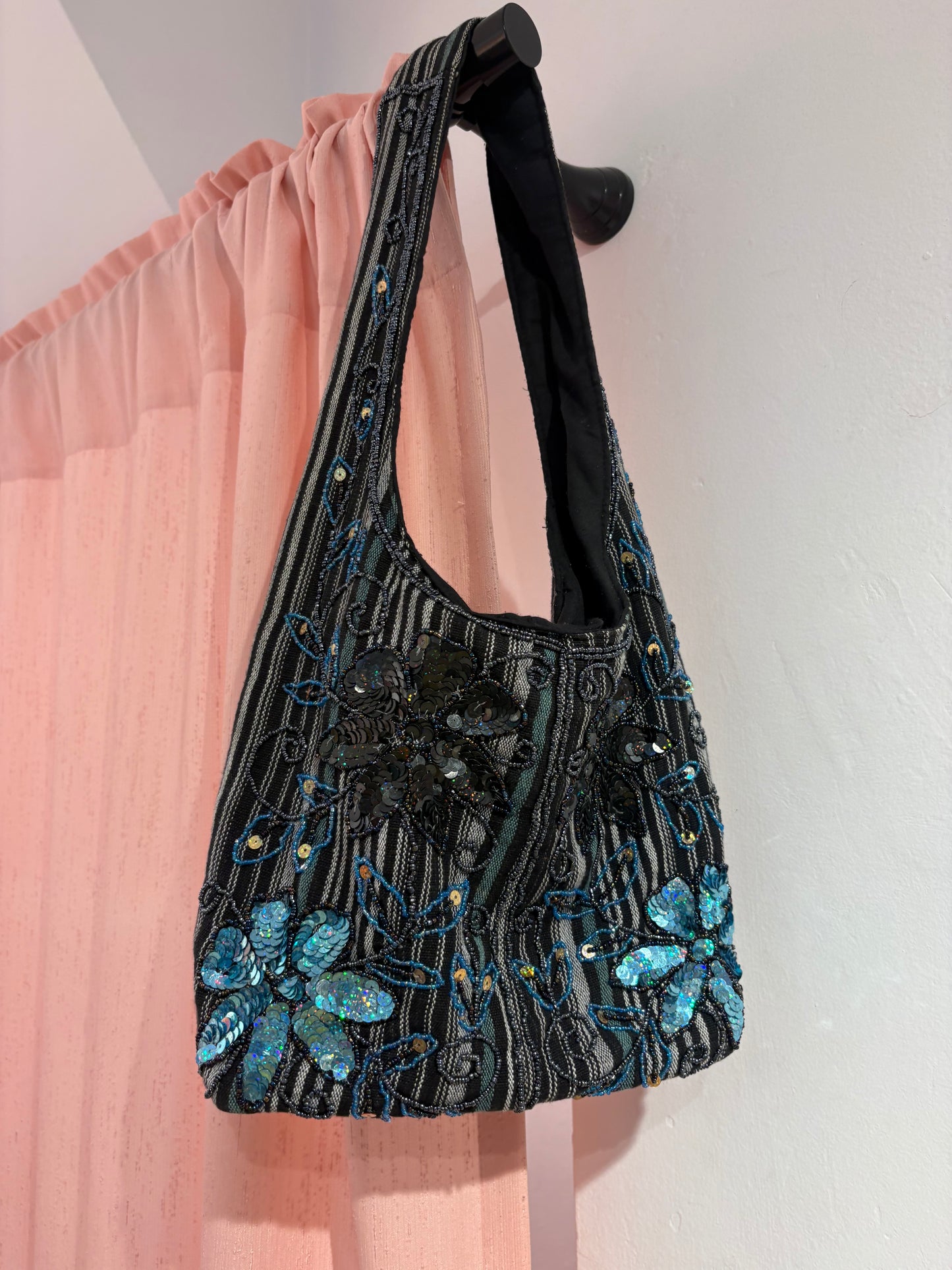 Beautiful boho beaded bag with sequin flowers