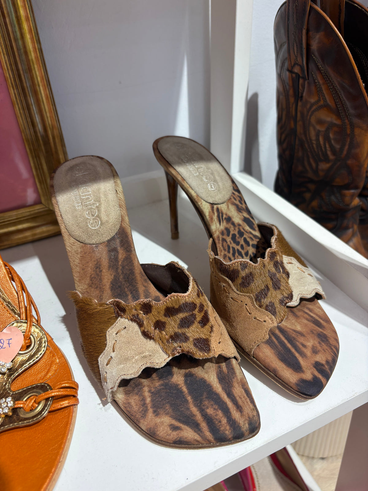 Iconic y2k heels with leopard print and fur details (Size: 37/5)