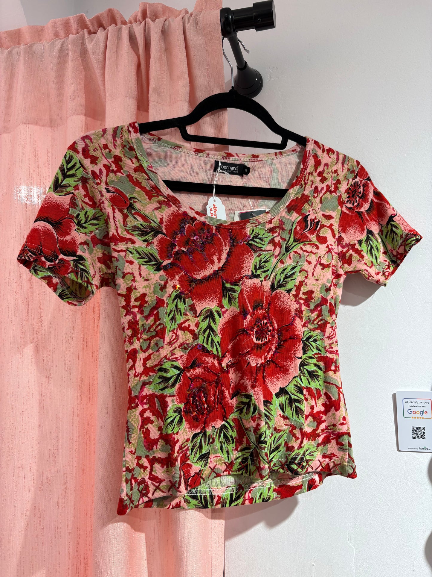 Vivid deadstock top with roses (M)