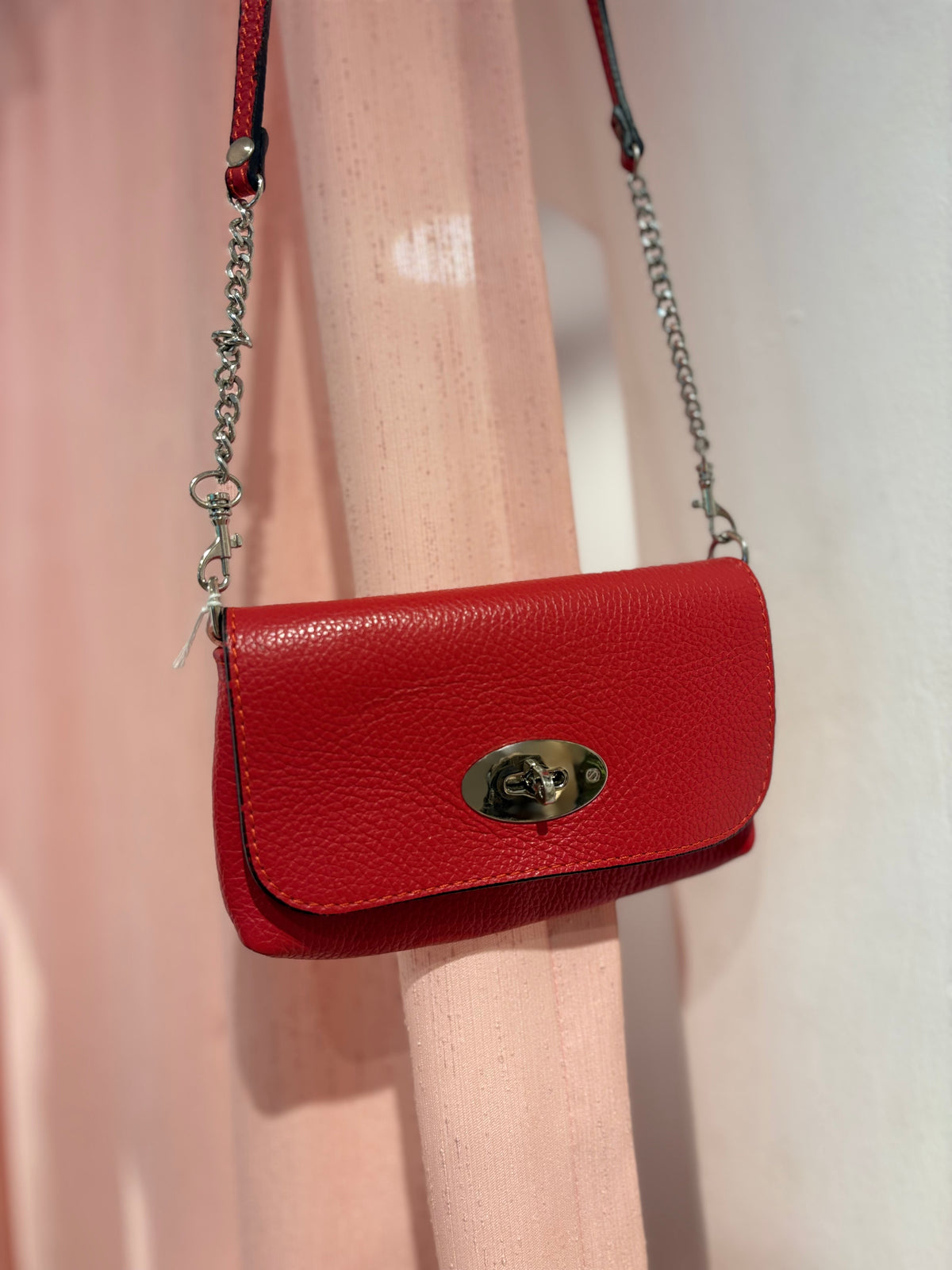 Genuine leather cherry red long mini bag