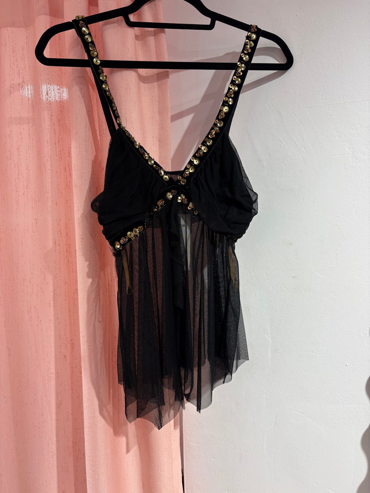 Gorgeous Positive black mesh top with incredible sequin/bead details (M/L)