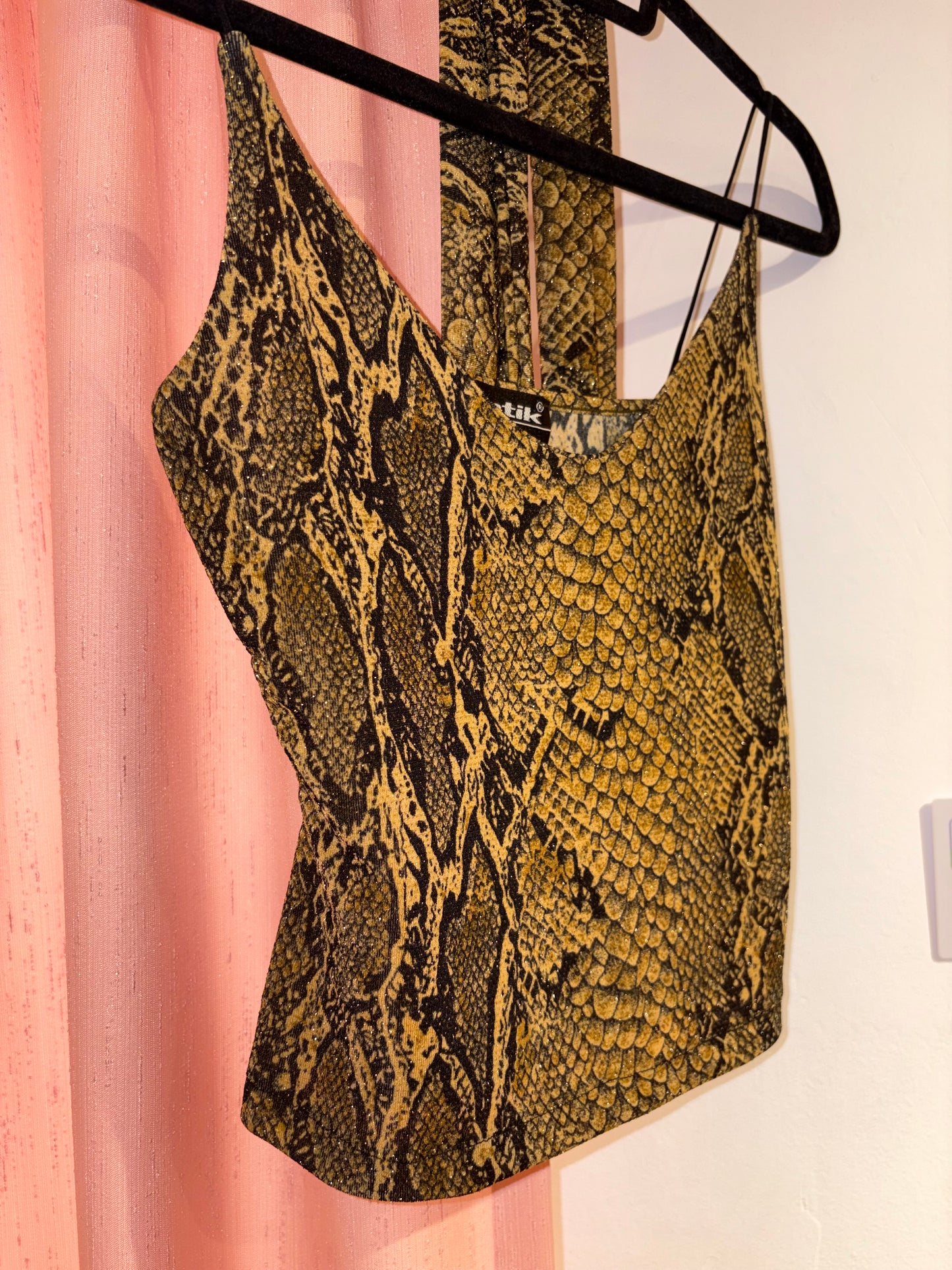 Vintage Batik shiny top with neck tie (S)