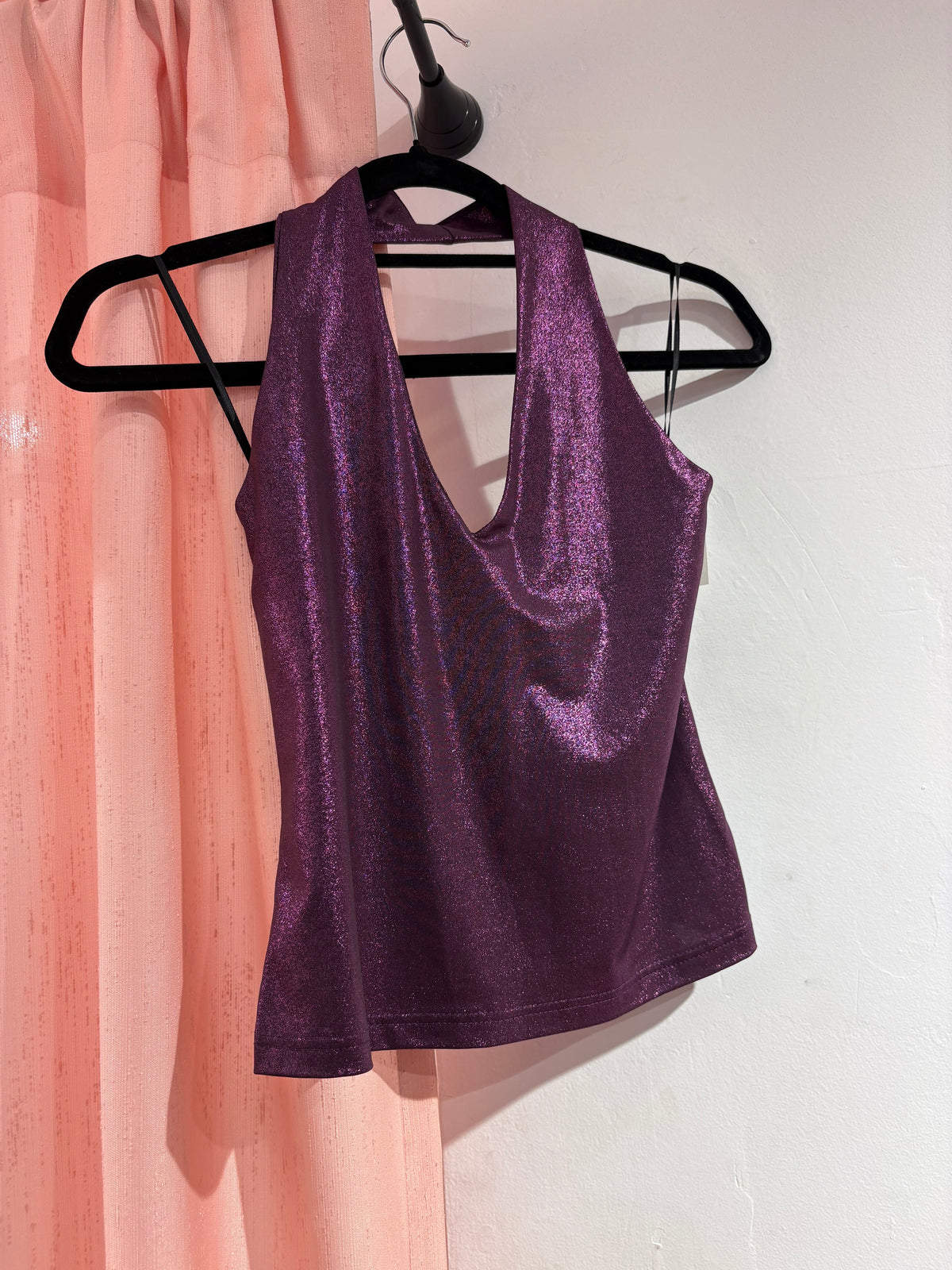 Gorgeous Positive v-neck metallic purple top (S)