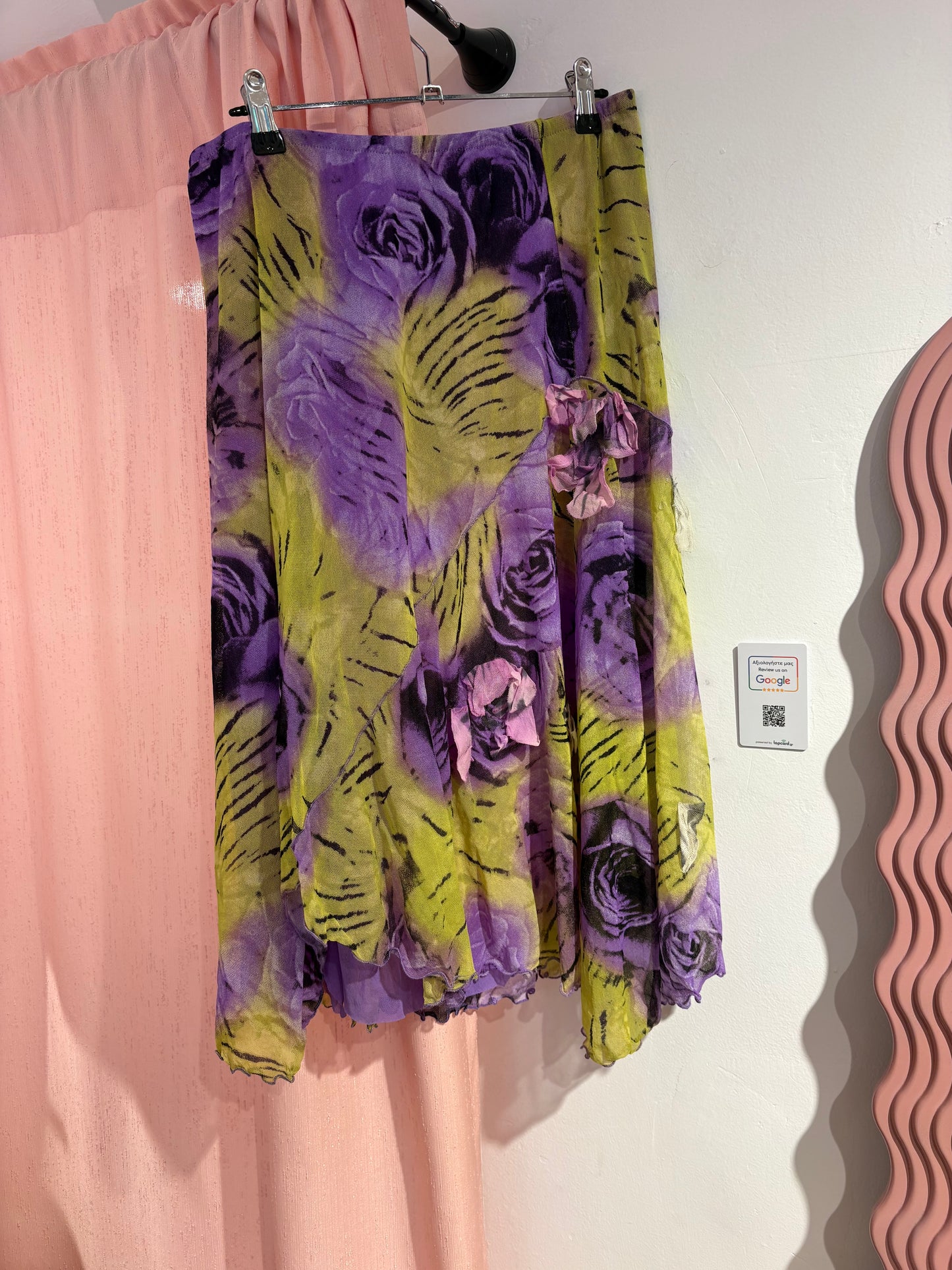 Incredible asymmetrical midi skirt with in a unique lime green/purple color (Fits M/L)