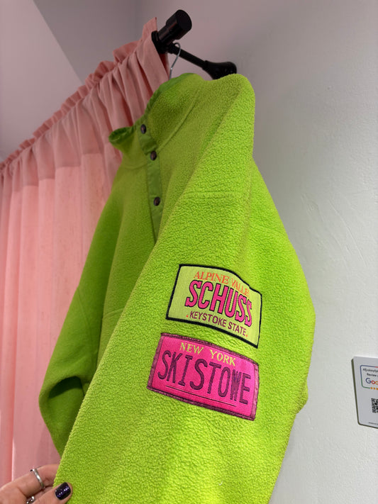 Lime green fleece with fuchsia sleeve details (L)