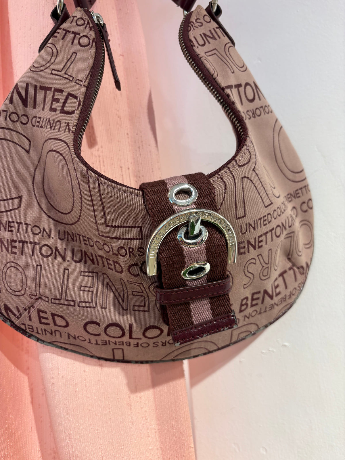 Pretty small Benetton bag in purple colors and silver hardware
