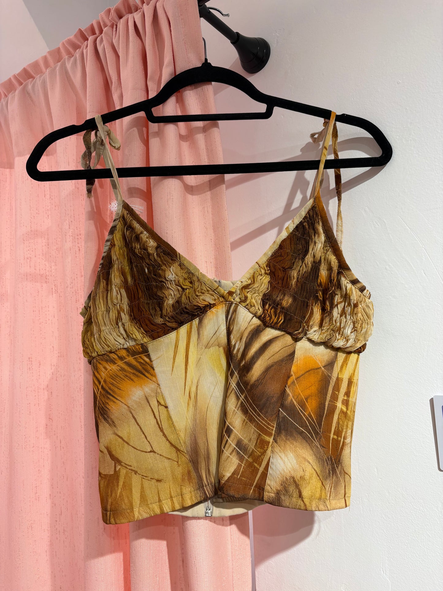 Y2k top in earthy tones with side zipper