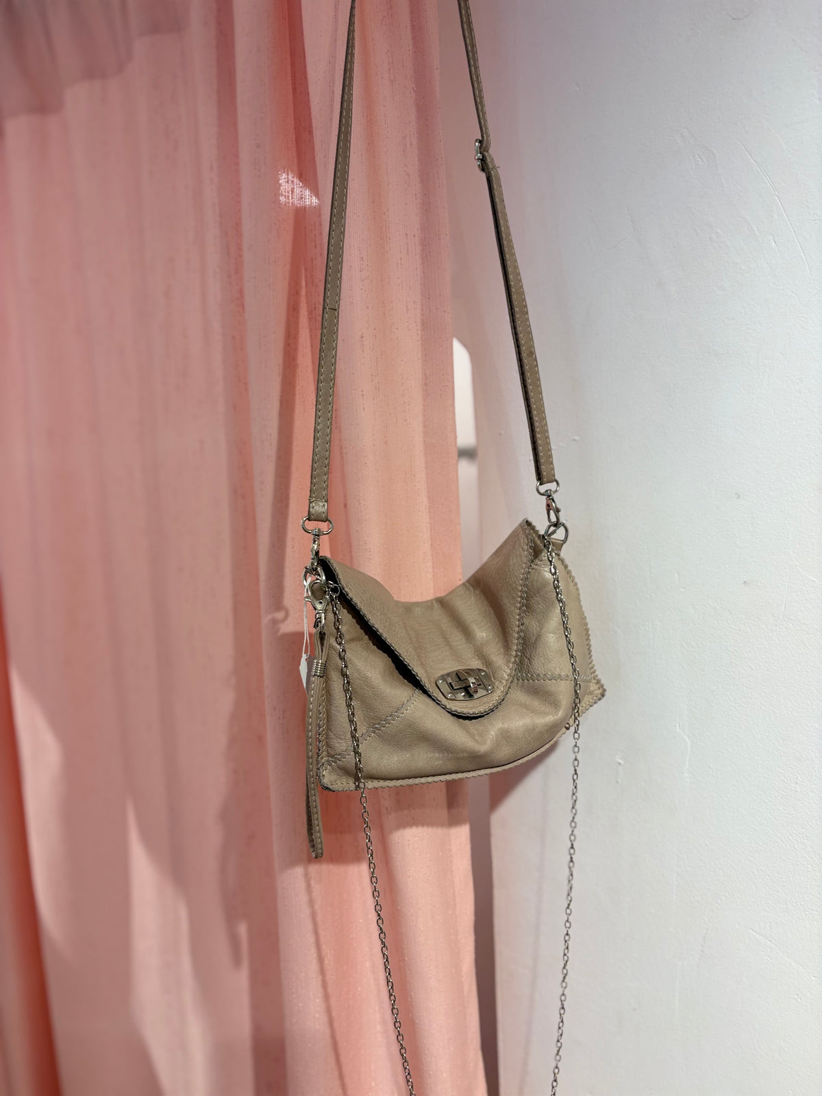 Genuine leather ecru long bag