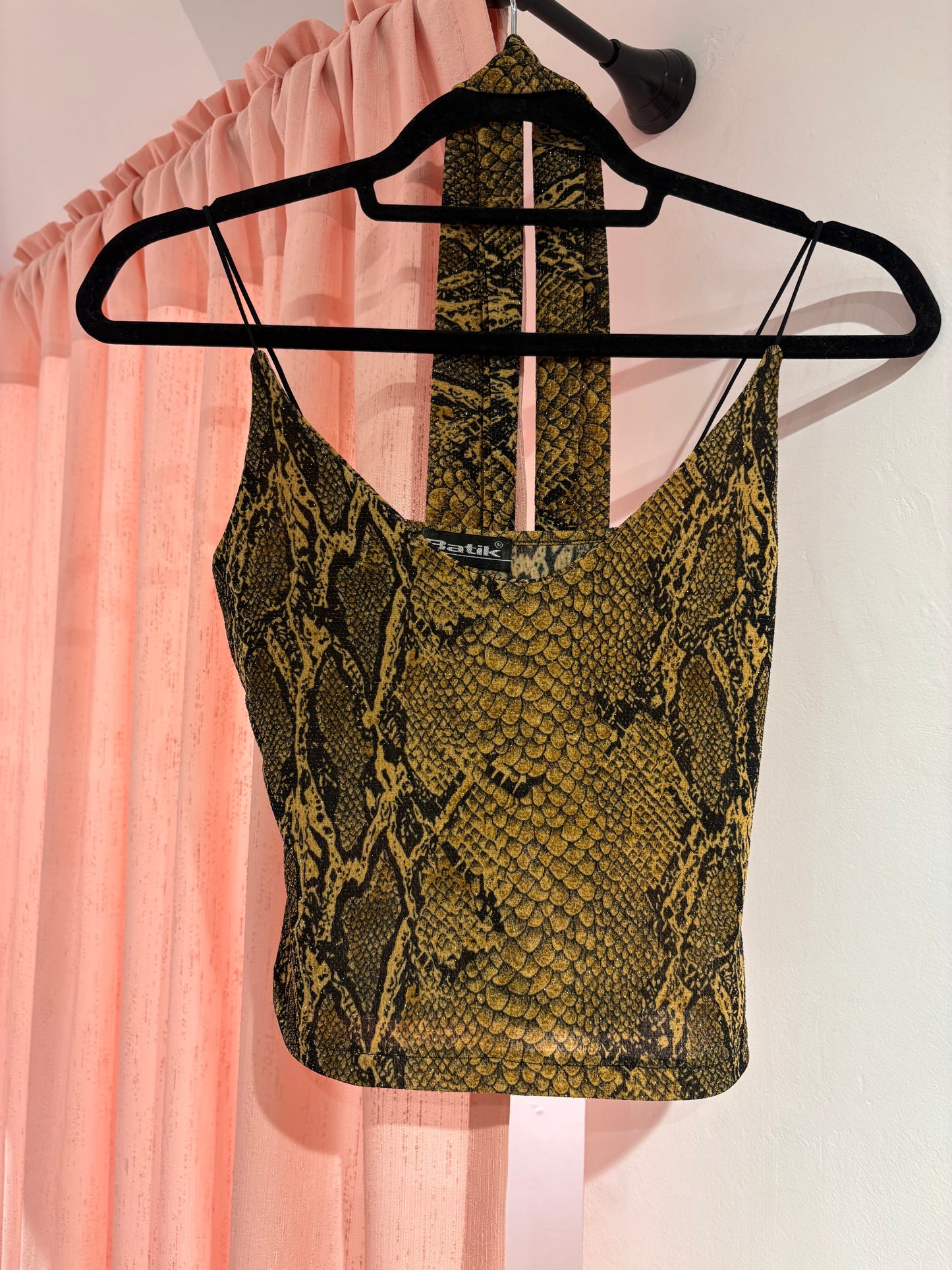 Vintage Batik shiny top with neck tie (S)