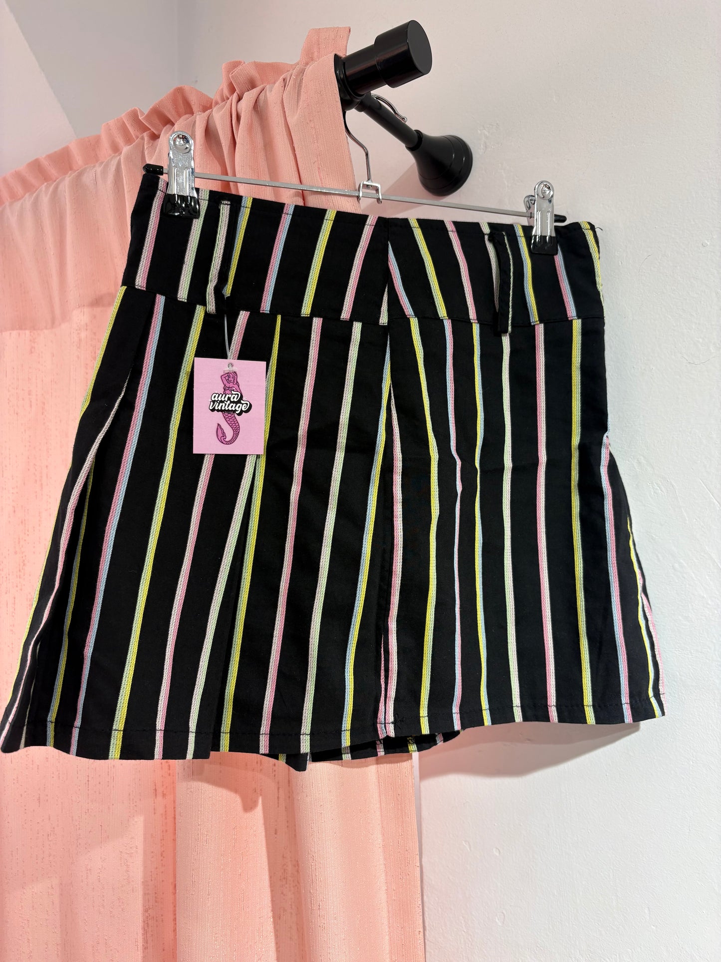 Black short skirt with colourful stripes (S)