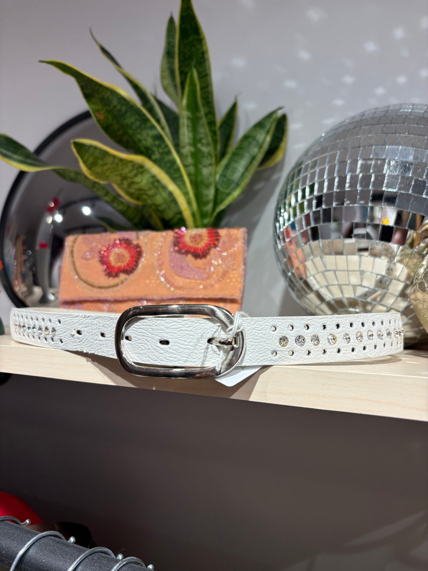 Y2k white belt with rhinestones (Deadstock)