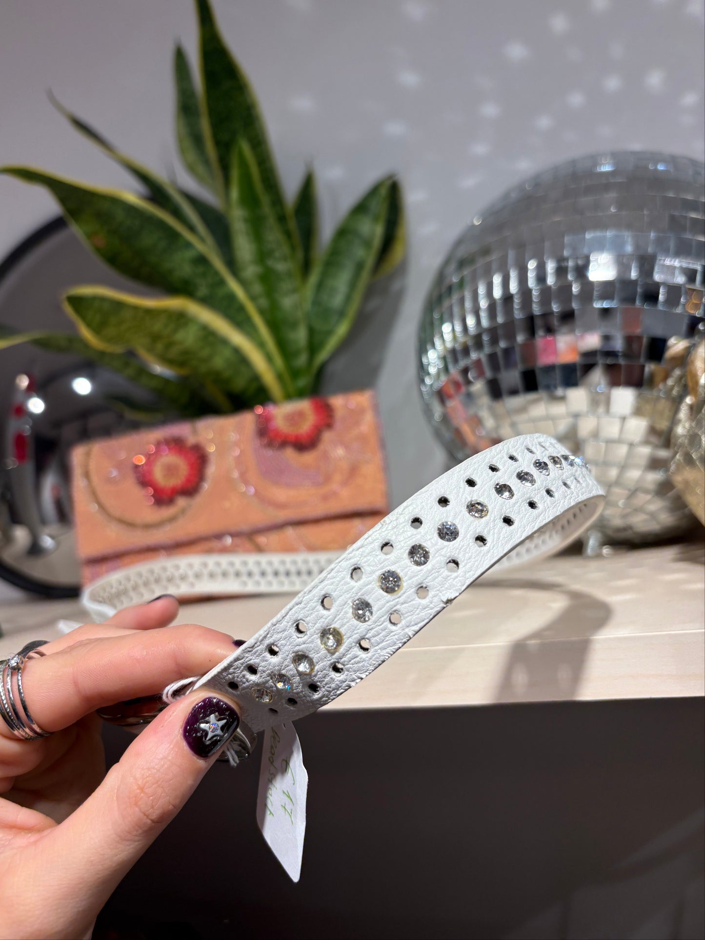 Y2k white belt with rhinestones (Deadstock)