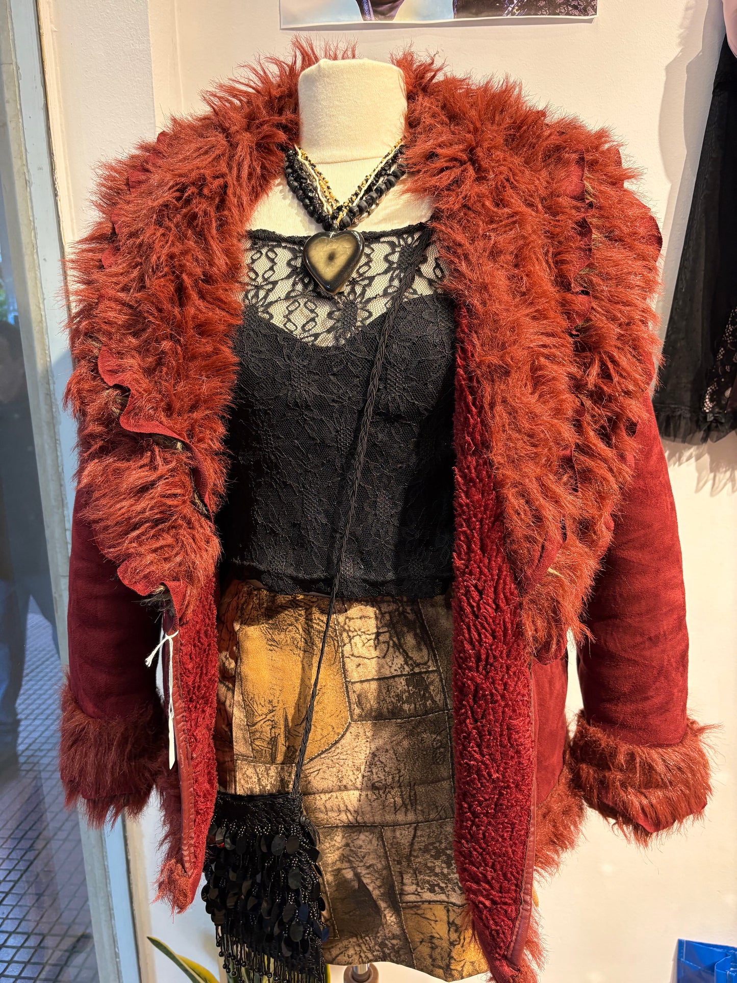 Vintage burgundy afghan coat