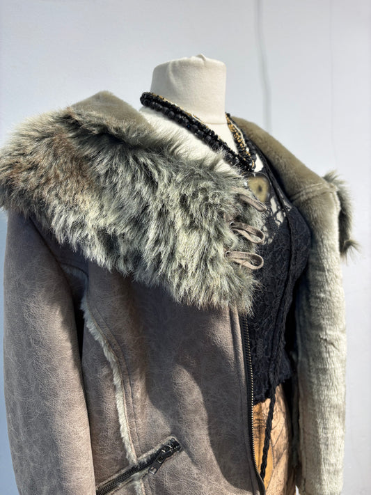 Vintage afghan coat with unique details & warm hood